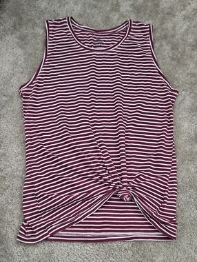 Sonoma Maroon and White Striped Knot-Front Tank
